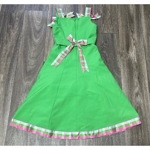 BONNIE JEAN GIRLS SLEEVELESS TULL DRESS SIZE 7 GRENN CHECKED BOWS COLORFUL - Picture 4 of 8